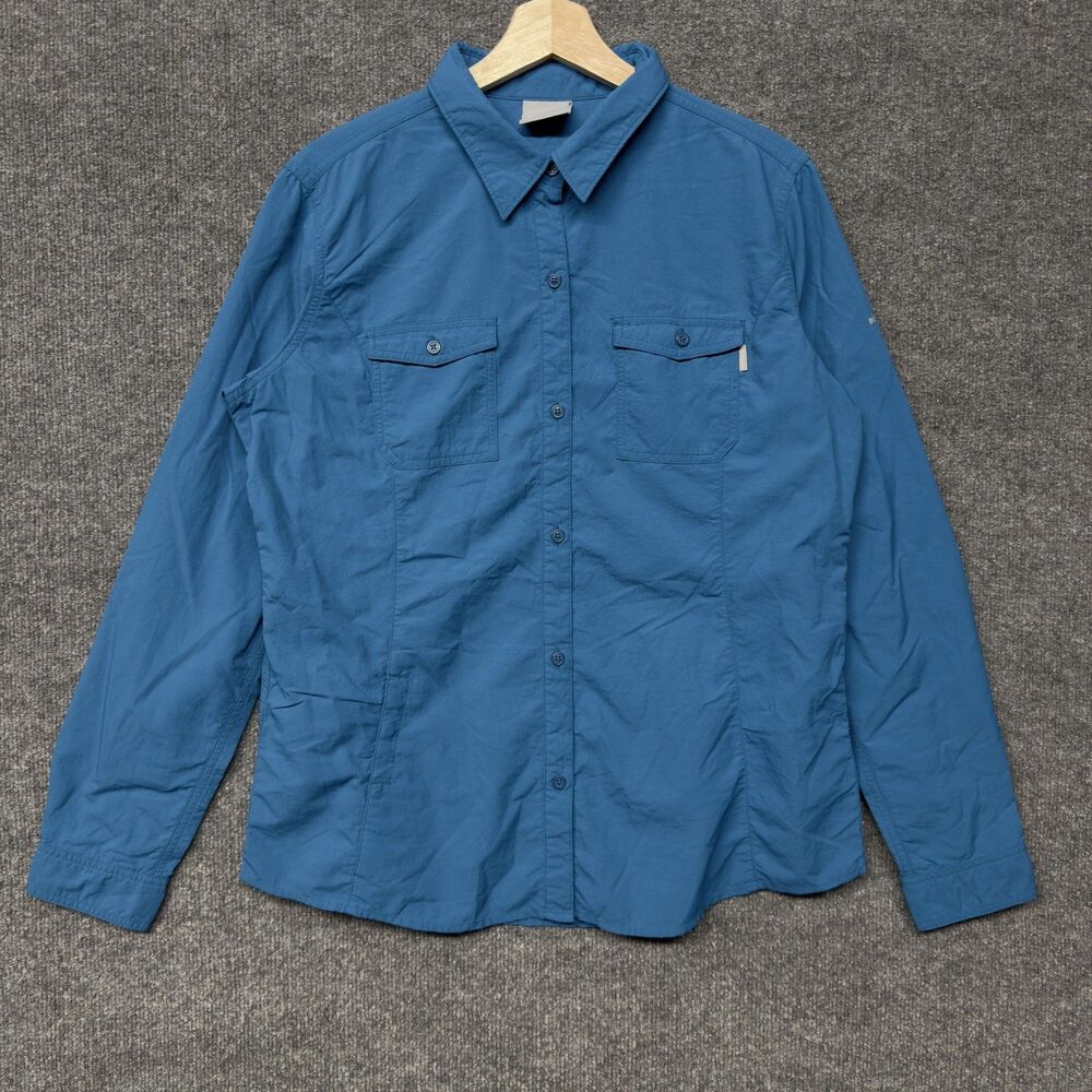 Columbia Insect Blocker Shirt Womens L Blue Long Sleeve Hiking Outdoor Camping